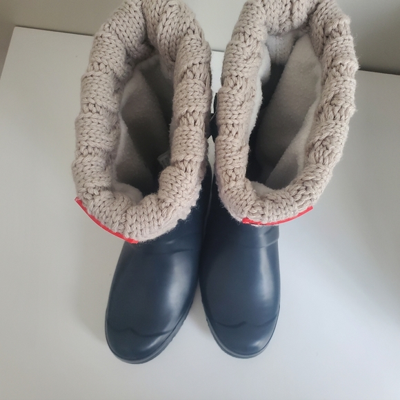 Hunter Blue Rain Boots with Knit Cuff - Picture 12 of 12